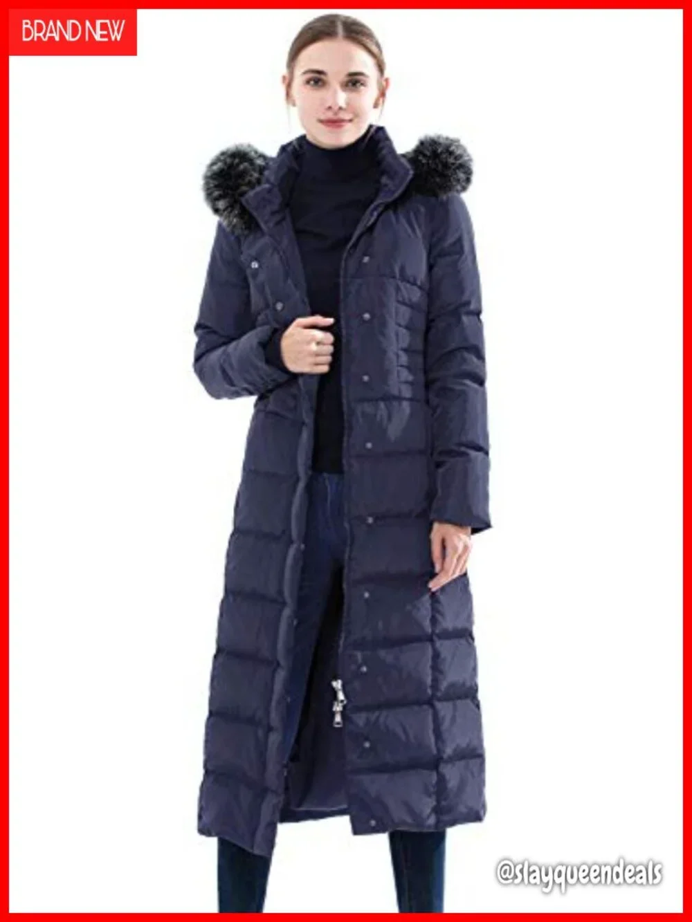 Thickened Hooded Long Down Jacket Maxi Puffer Coat with Fur Collar